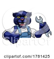 Poster, Art Print Of Panther Plumber Or Mechanic Holding Spanner