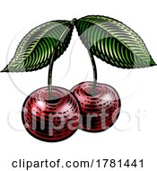 Cherry Berry Fruit Vintage Woodcut Illustration