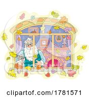 Poster, Art Print Of Cat And Man Or Santa Watching Atuumn Leaves In A Window