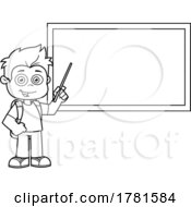 Cartoon Black And White School Boy At A Chalkboard