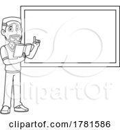 Cartoon Black And White Teacher At A Chalkboard