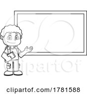 Poster, Art Print Of Cartoon Black And White School Boy At A Chalkboard