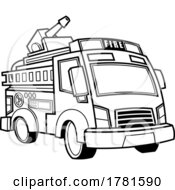 Poster, Art Print Of Cartoon Black And White Fire Truck