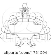 Cartoon Black And White Thanksgiving Turkey Holding A Sign