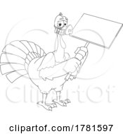 Poster, Art Print Of Cartoon Black And White Thanksgiving Turkey Bird Holding A Sign And Wearing A Pig Nose