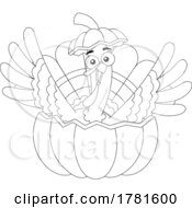 Poster, Art Print Of Cartoon Black And White Crazy Thanksgiving Turkey Bird In A Pumpkin