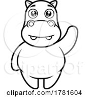 Cartoon Black And White Waving Hippo