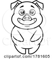 Poster, Art Print Of Cartoon Black And White Grinning Pig