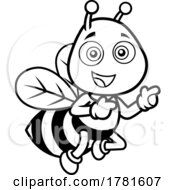 Poster, Art Print Of Cartoon Black And White Happy Bee Pointing