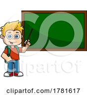 Poster, Art Print Of Cartoon School Boy At A Chalkboard