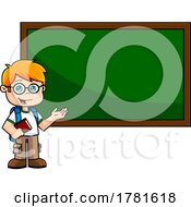Cartoon School Boy At A Chalkboard
