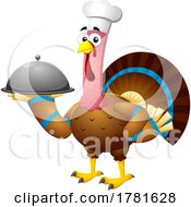 Poster, Art Print Of Cartoon Thanksgiving Turkey Bird Chef Holding A Cloche
