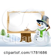 Snowman Christmas Snow Sign Landscape Scene