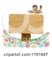Robin Bird Cartoon Wooden Background Sign