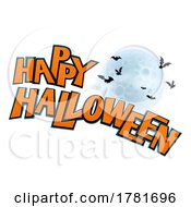 Halloween Background Bats And Moon Cartoon Sign