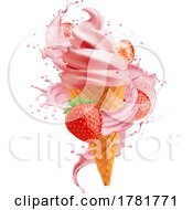 Strawberry Soft Serve Waffle Cone by Vector Tradition SM