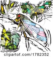 Poster, Art Print Of Woodcut Style Cicada