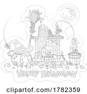 Poster, Art Print Of Cartoon Happy Halloween Greeting With A Fireplace