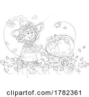 Cartoon Witch Girl Moving a Giant Pumpkin in a Wheelbarrow by Alex Bannykh #COLLC1782361-0056