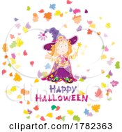 Cartoon Happy Halloween Greeting And Witch Girl by Alex Bannykh