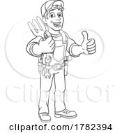 Gardener Garden Fork Tool Handyman Cartoon Man by AtStockIllustration