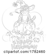 Poster, Art Print Of Witch Cat Sitting On A Pumpkin Over A Happy Halloween Greeting
