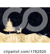 Poster, Art Print Of Christmas Background With Gold Deer And Tree