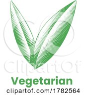 Poster, Art Print Of Vegetarian Icon With Green Engraved Leaves