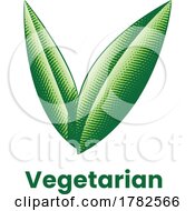Poster, Art Print Of Vegetarian Icon With Engraved Green Leaves