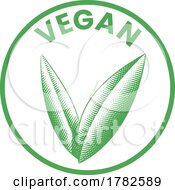 Poster, Art Print Of Vegan Round Icon With Engraved Green Leaves - Icon 1