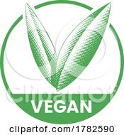 Vegan Round Icon With Engraved Green Leaves Icon 2