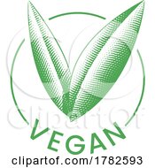 Poster, Art Print Of Vegan Round Icon With Engraved Green Leaves - Icon 3