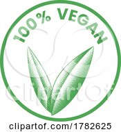 Poster, Art Print Of 100 Vegan Round Icon With Engraved Green Leaves - Icon 1