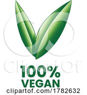 Poster, Art Print Of 100 Vegan Icon With Green Engraved Leaves