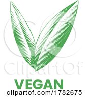 Poster, Art Print Of Vegan Icon With Engraved Green Leaves