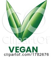 Poster, Art Print Of Vegan Icon With Green Engraved Leaves
