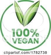 Poster, Art Print Of 100 Vegan Round Icon With Shaded Green Leaves - Icon 2