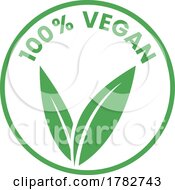 Poster, Art Print Of 100 Vegan Round Icon With Green Leaves - Icon 1