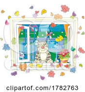 Poster, Art Print Of Cat Watching Autumn Leaves From A Window