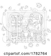 Poster, Art Print Of Cat Watching Autumn Leaves From A Window