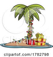 Poster, Art Print Of Cartoon Christmas Island With A Palm Tree And Gifts