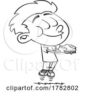 Poster, Art Print Of Cartoon Black And White Boy Enjoying A Delicious Sandwich