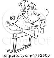 Cartoon Black And White Businessman Leaping A Hurdle