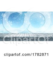 Poster, Art Print Of 3d Christmas Background With Wooden Tables With Snowy Landscape