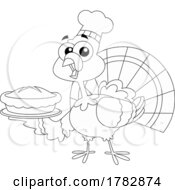 Poster, Art Print Of Cartoon Black And White Thanksgiving Turkey Bird Chef Holding A Pie