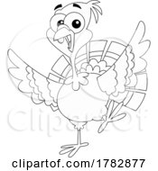 Cartoon Black And White Thanksgiving Turkey Bird Dancing