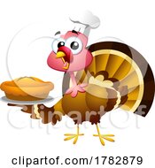 Poster, Art Print Of Cartoon Thanksgiving Turkey Bird Chef Holding A Pie