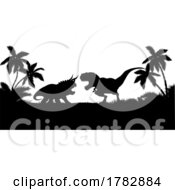 Poster, Art Print Of Dinosaur Silhouette Background Landscape Scene