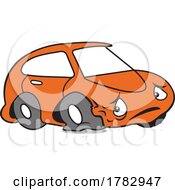 Poster, Art Print Of Cartoon Orange Autu Car Mascot Character With A Flat Tire
