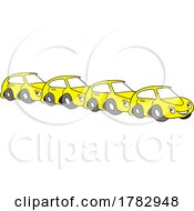 Poster, Art Print Of Cartoon Yellow Autu Car Mascot Characters In An Assembly Line
